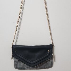 Black and White Plaid Chain Crossbody Purse